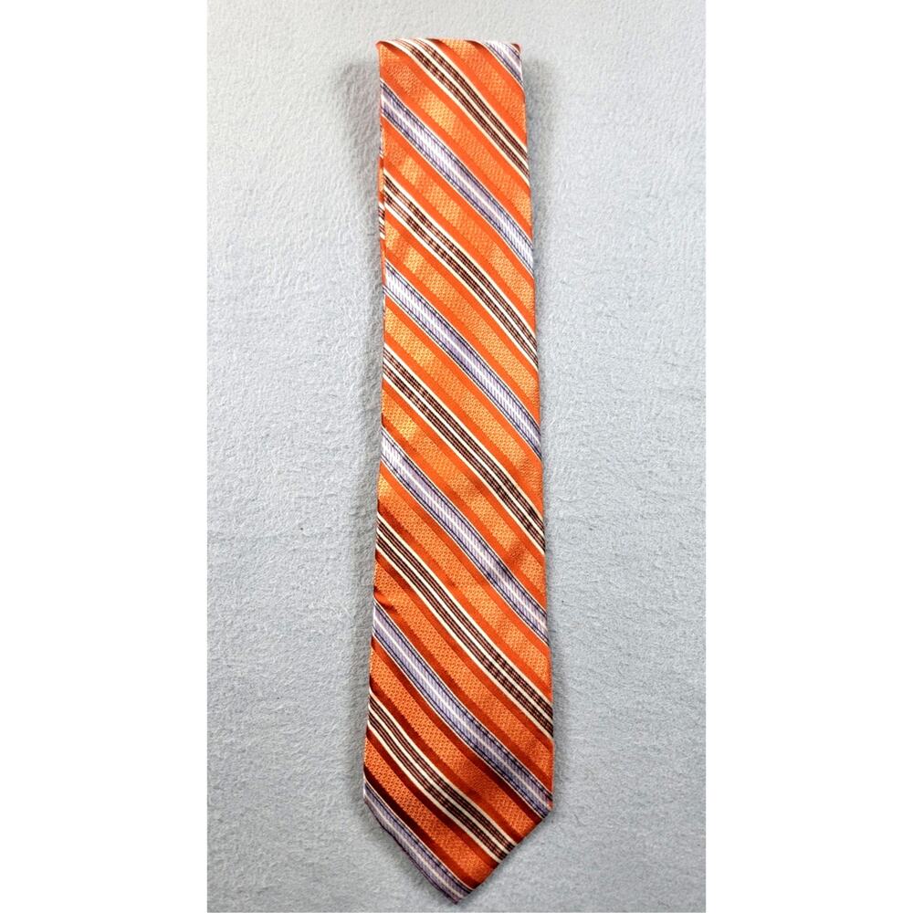Burma Bibas Extra Long 100% Silk Orange Copper Stripe Necktie